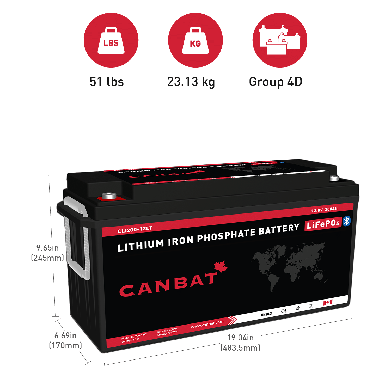 Canbat-12V-200Ah-cold-weather-Lithium-Battery-Dimensions-and-Weight