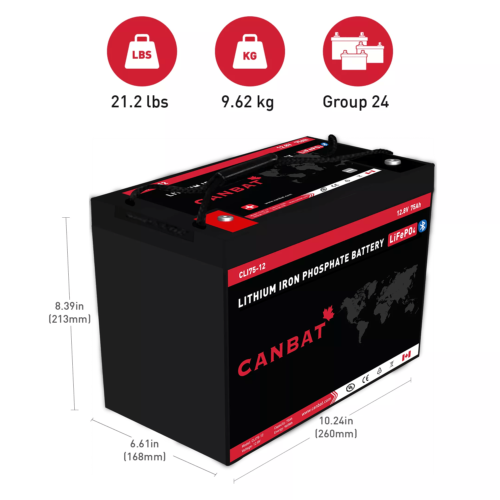 Canbat-12V-75Ah-Lithium-Battery-Dimensions-and-Weight